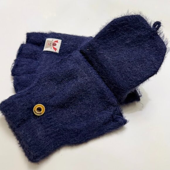 Navy Blue Fuzzy Convertible Mittens Warm Fingerless Gloves - Picture 5 of 5